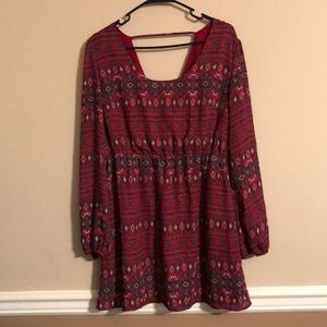 Long sleeved, cranberry print dress